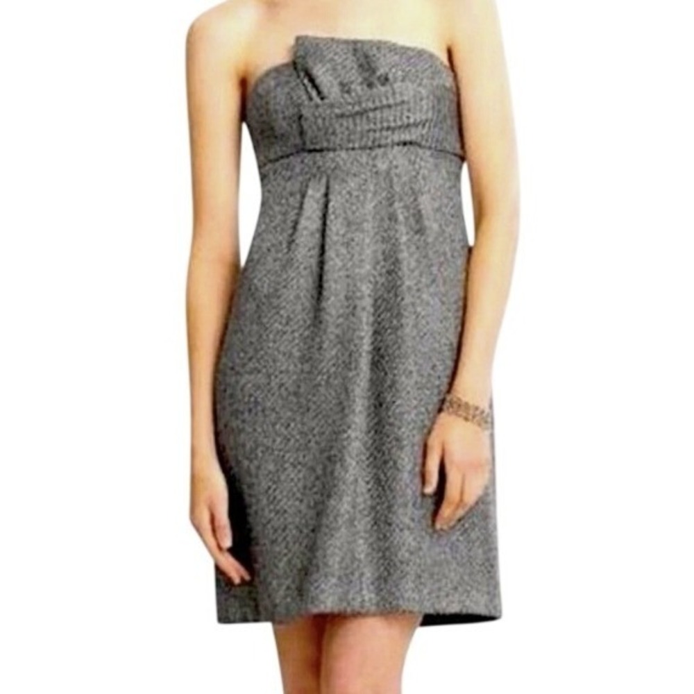BANANA REPUBLIC Women's 4 Silver Gray Wool Tweed Strapless Dress Structured Chic